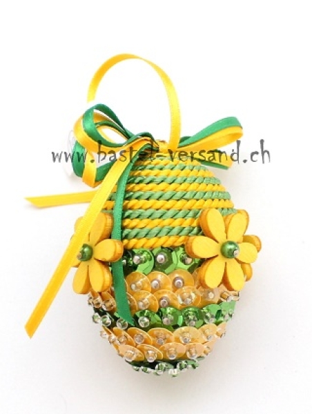 Pailletten Ei 5,5cm grün-gelb