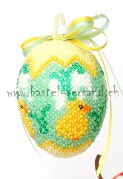 Perlenei 7cm Küken grün