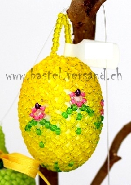 Perlenei ca. 4cm Schmetterling / Blümchen gelb