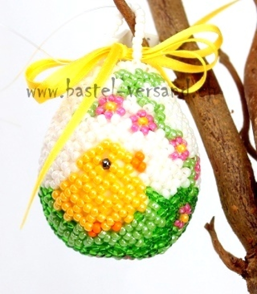 Perlenei ca. 5cm Küken mit Blumenranke