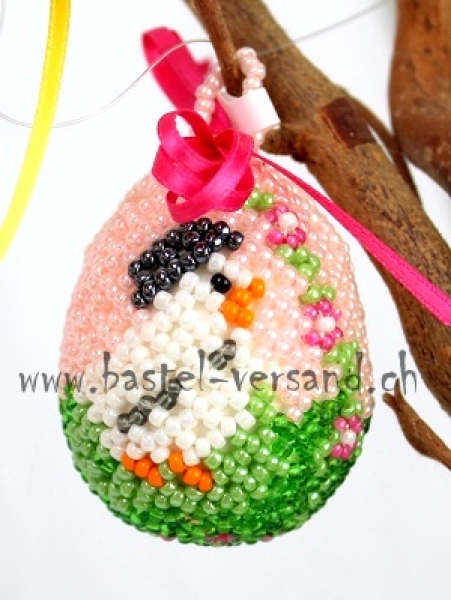 Perlenei ca. 5cm Küken mit Hut