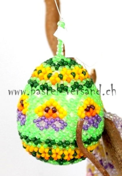 Perlenei ca. 5cm Blumen grün