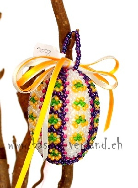 Perlenei ca. 5cm Bordüre weiss/gelb/violett