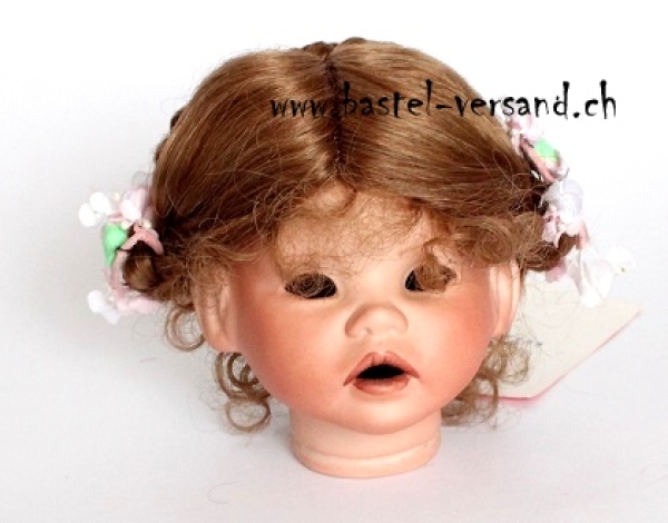 Puppenperücke 28 - 29cm Zöpfe hochgesteckt braun