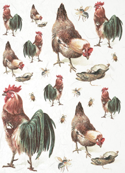 Reis- Decoupagepapier Hahn und Henne A4