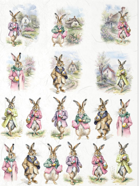 Reis- Decoupagepapier Hasen A4