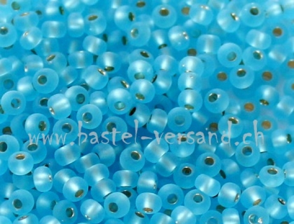 Rocailles-Perlen 9/0 hellblau matt silbereinzug