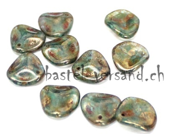 Rose Petals 14 x 13mm aquamarine bronze picasso
