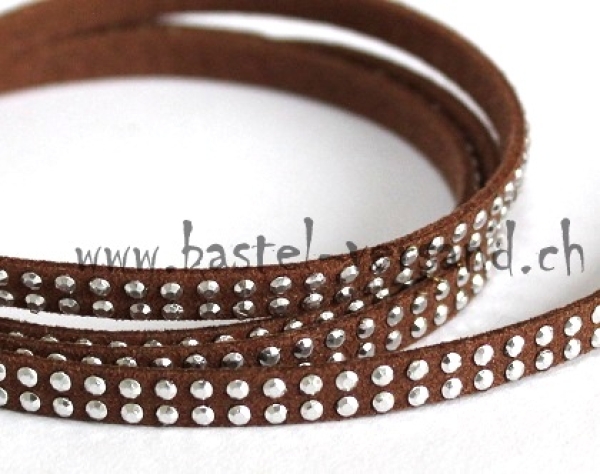 Suede Cord (Faux) braun 5mm mit facettierten Steinen