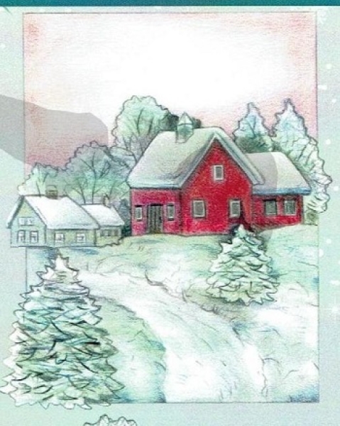 3D Schnittbogen Häuser im Schnee