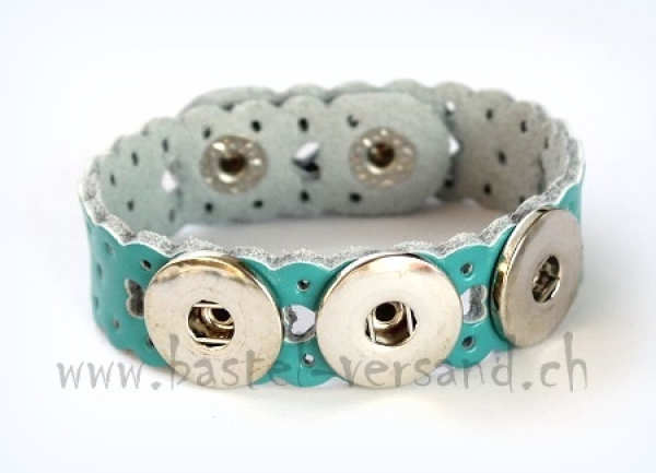 Lederarmband Herz für Click Buttons mint 24cm