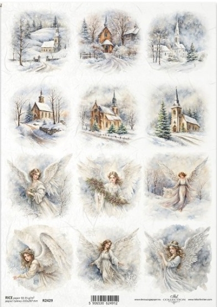 Reis- Decoupagepapier Kirchen / Engel A4