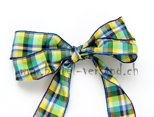 Dekoband 2,5cm kariert blau-gelb-grün