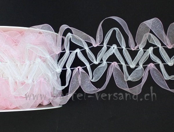 Dekoband "Schleifen" 8cm rosa/weiss