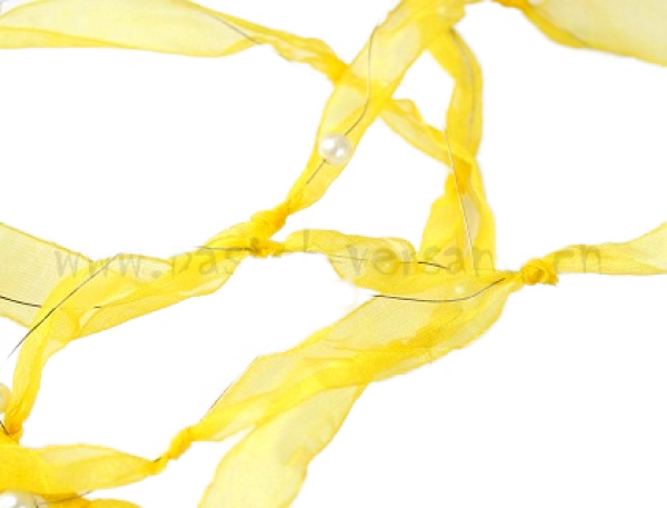 Dekoband gelb mit weissen Perlen