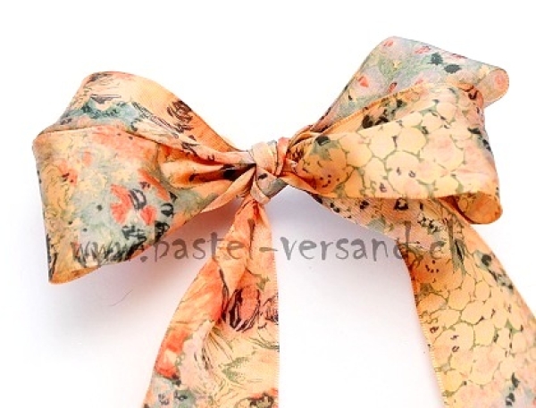 Dekoband 4cm lachs mit Blumen