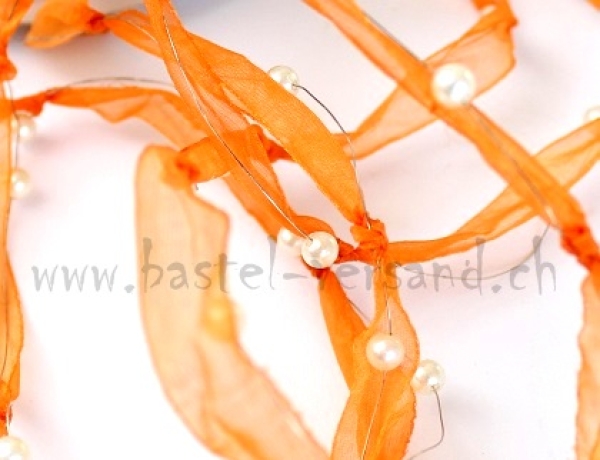 Dekoband orange mit weissen Perlen