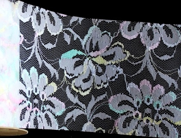 Tüll 10cm mit Blumen (pastellfarbig)