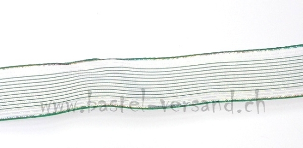 Dekoband 4cm weiss mit grünen Streifen