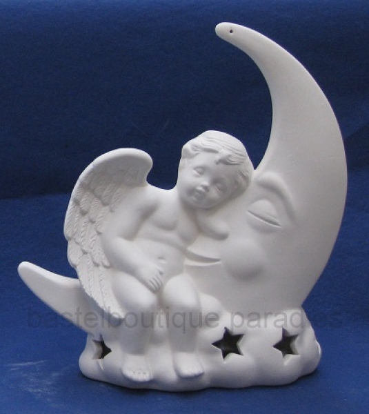 Rohkeramik Engel im Mond