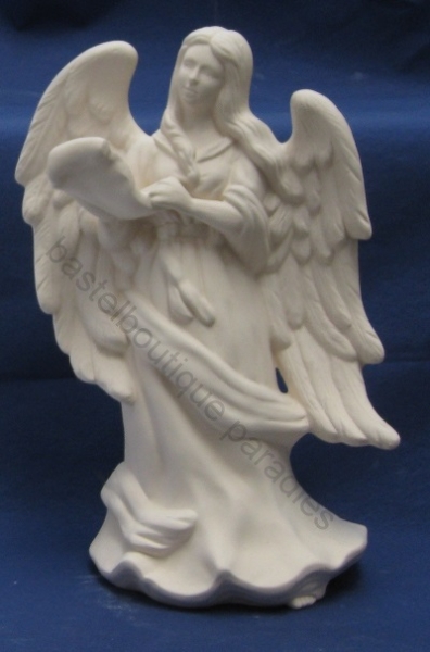 Rohkeramik Engel mit Schriftrolle