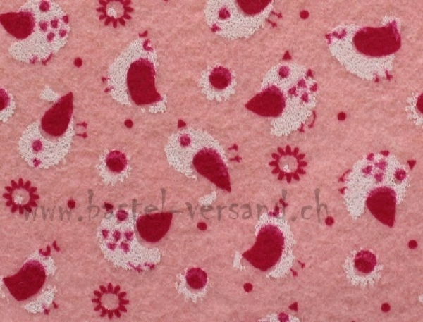 Filzplatte 30 x 40cm 1mm Vögel rosa