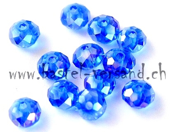 Glasfacetten Rondellen (AB) 6mm blau