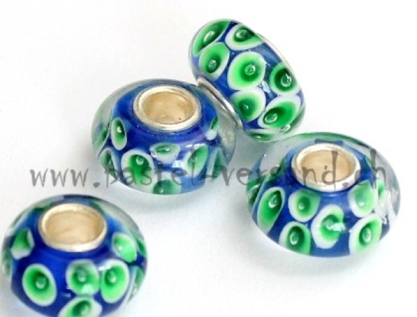 Glasperle 14mm blau mit Tupfen