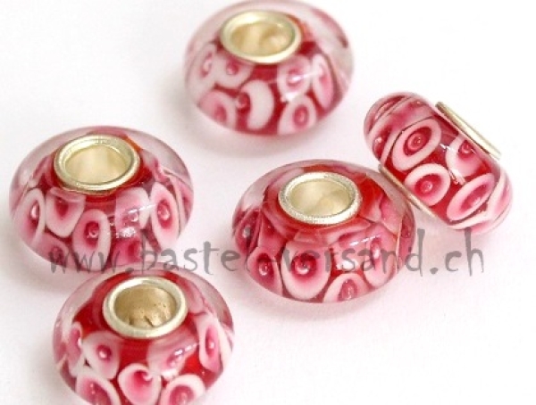 Glasperle 14mm rot Tupfen