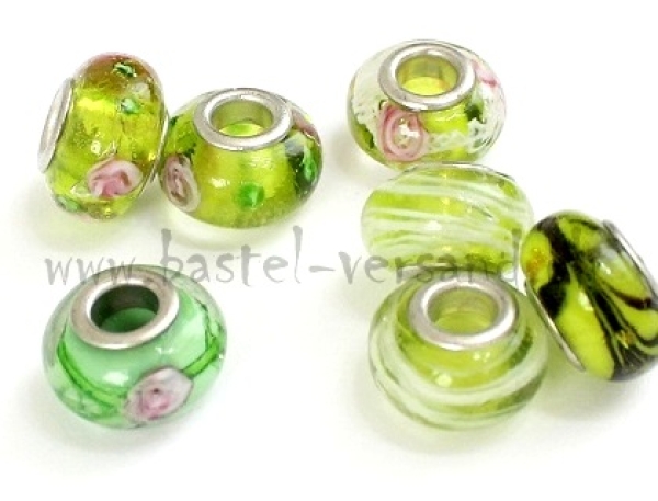 Glasperle 14mm grün assortiert (7Stk.)