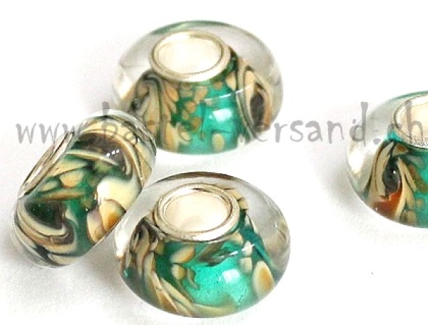 Glasperle 14mm grün marmor