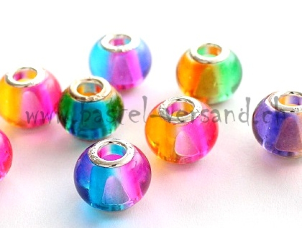 Glasperle 14mm Regenbogen violett/orange