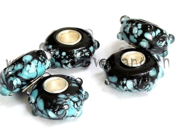 Glasperle 15mm schwarz/hellblau