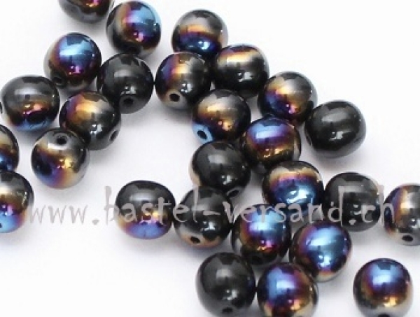 Glasperle 6mm schwarz irisierend
