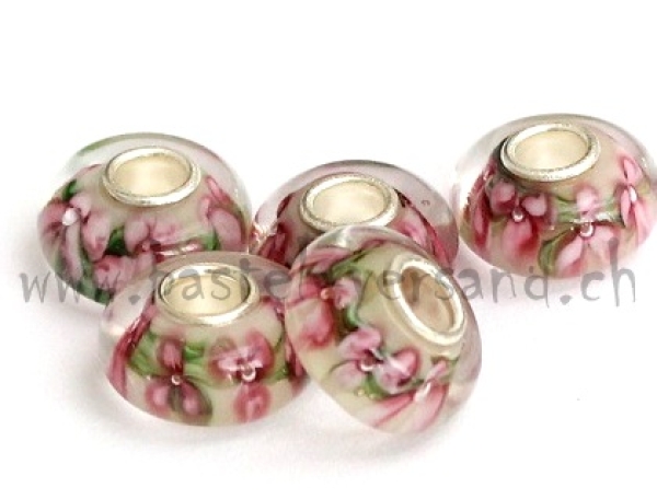 Glasperle 14mm Blümchen rosa