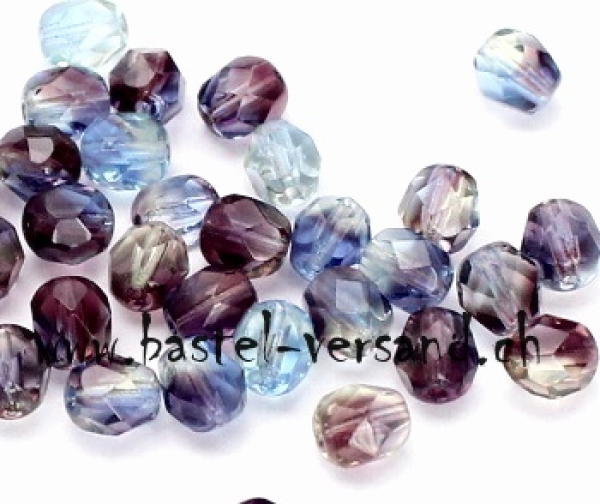 Glasfacettenperle 6mm blau / dunkelrot (Feuerpoliert)