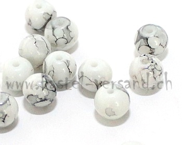 Glasperle 12mm marmor weiss