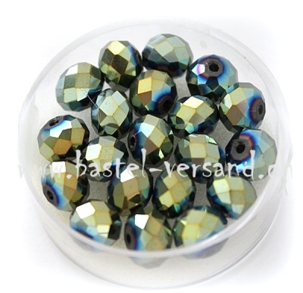 Glasfacettenperle 6mm grün metallic