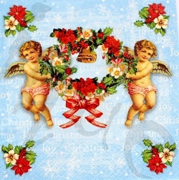 Serviette engel mit blumenkranz