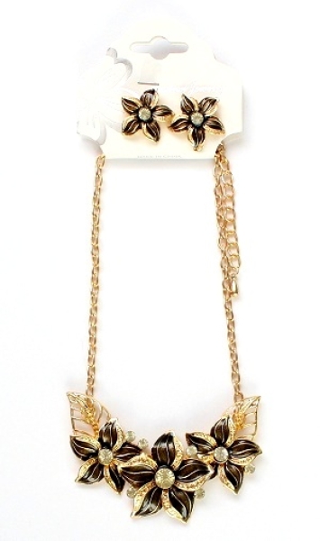 Halskette mit Ohrstecker "Gloria" anthrazit