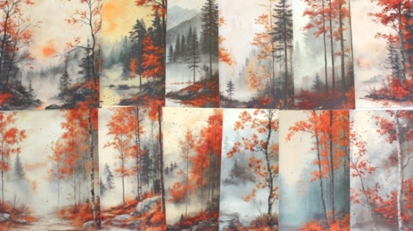 Designpapier Herbstwald