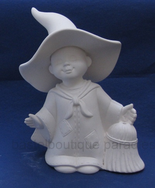 Rohkeramik Hexe mit Besen