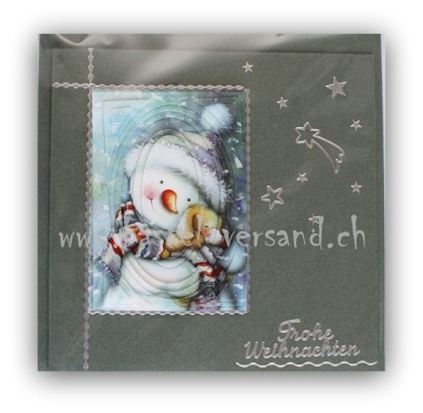 Weihnachtskarte Schneemann mit Hündchen "Frohe Weihnachten"