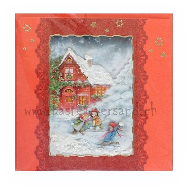 Weihnachtskarte Kinder spielen im Schnee