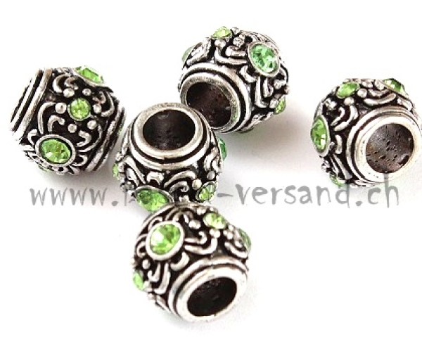 Metallperle 12mm mit Strass hellgrün