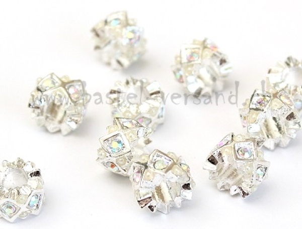 Metallperle 11mm mit Strass irisierend