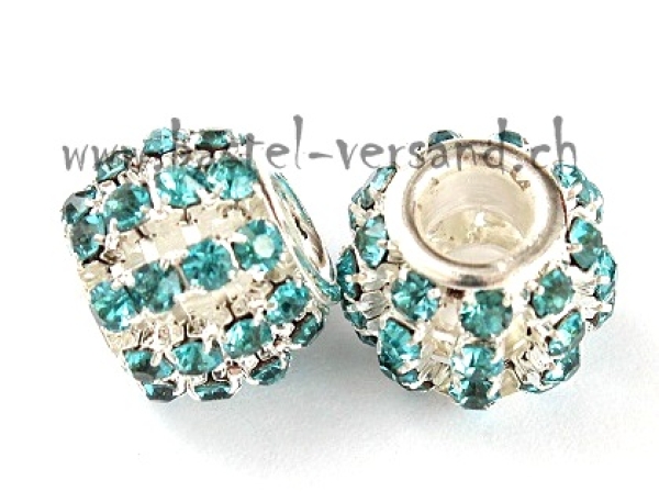 Metallperle 10mm mit Strass blau