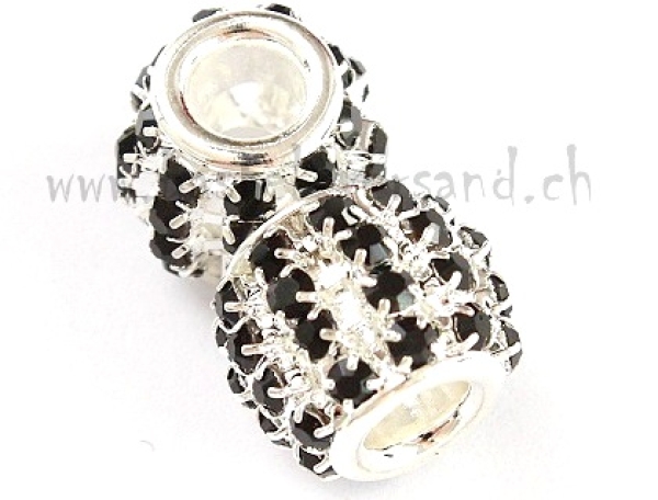 Metallperle 10mm mit Strass schwarz