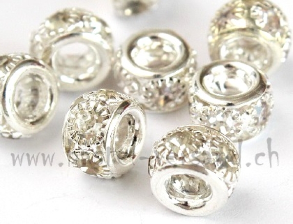 Metallperle mit Strass 8mm silber