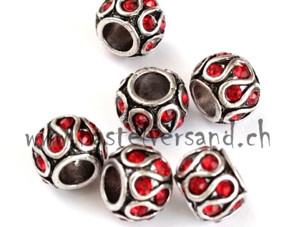 Metallperle 11mm mit Strass rot